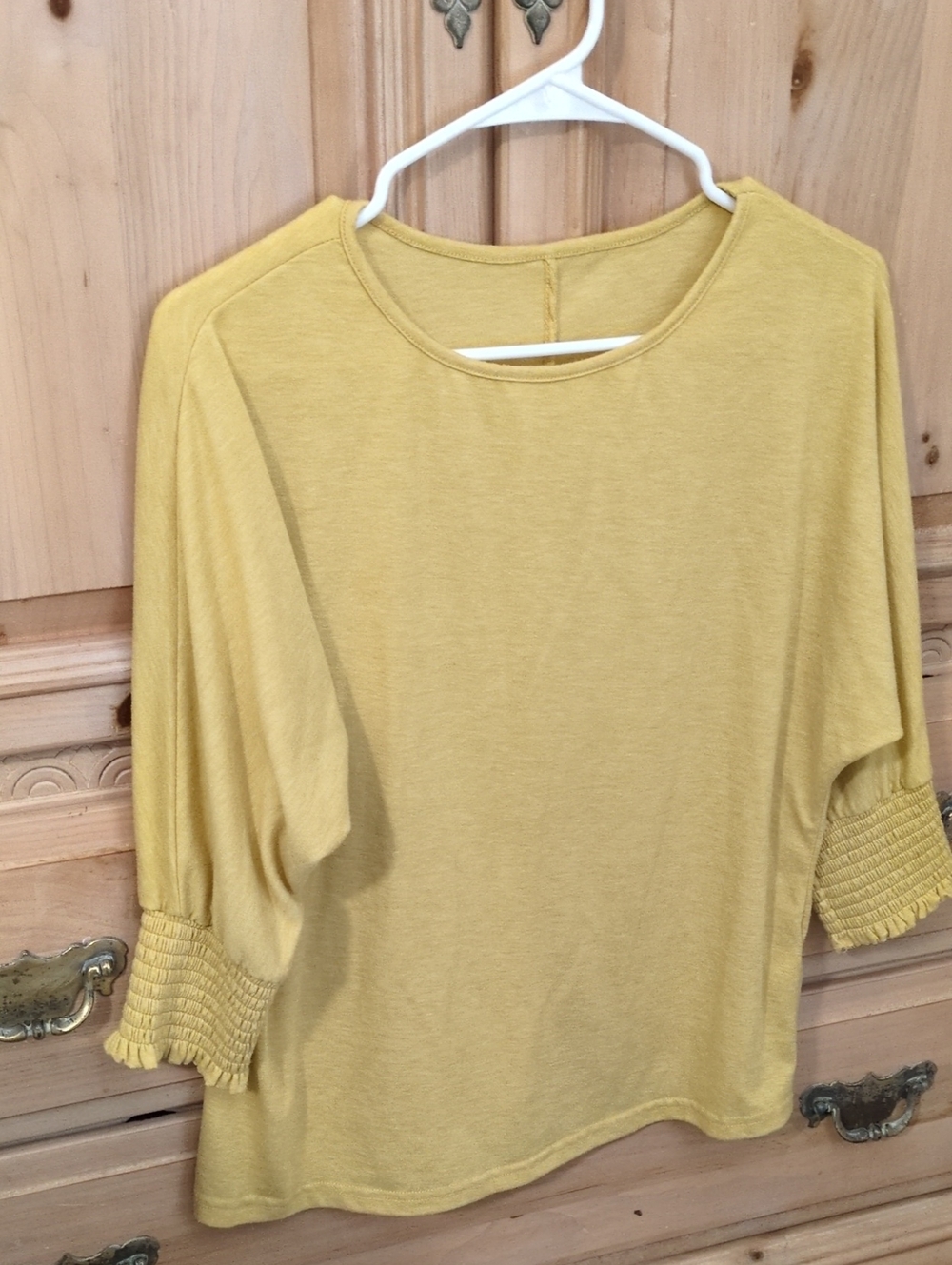 Smocked Sleeve Long-Sleeve Tee in Mustard Yellow